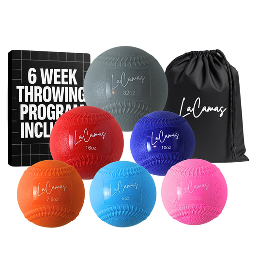 Plyometric Balls for Baseball – Weighted Throwing Set (3.5oz–32oz) with Stitched Seams – 6 Soft-Shell Balls + Carry Bag + Free 6-Week Throwing Program – Arm Care & Velocity Trainer